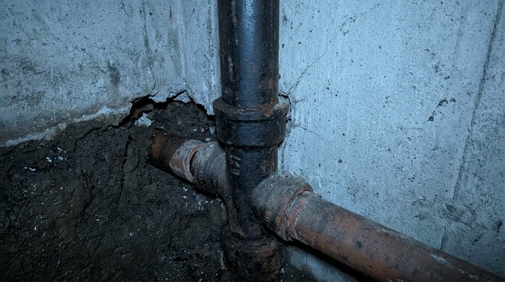 Underground drain pipe repair near home foundation